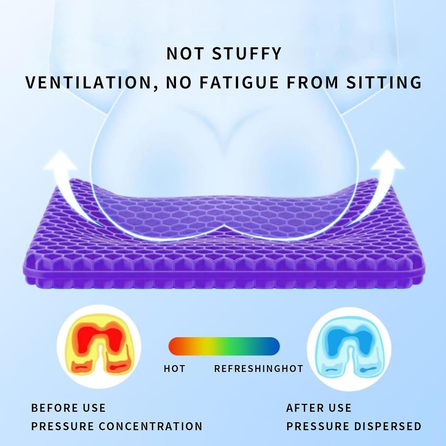 Double Thick Seat Gel Cushion for Back, Hip & Tailbone Pain