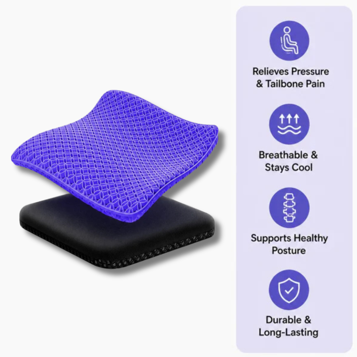 Double Thick Seat Gel Cushion for Back, Hip & Tailbone Pain