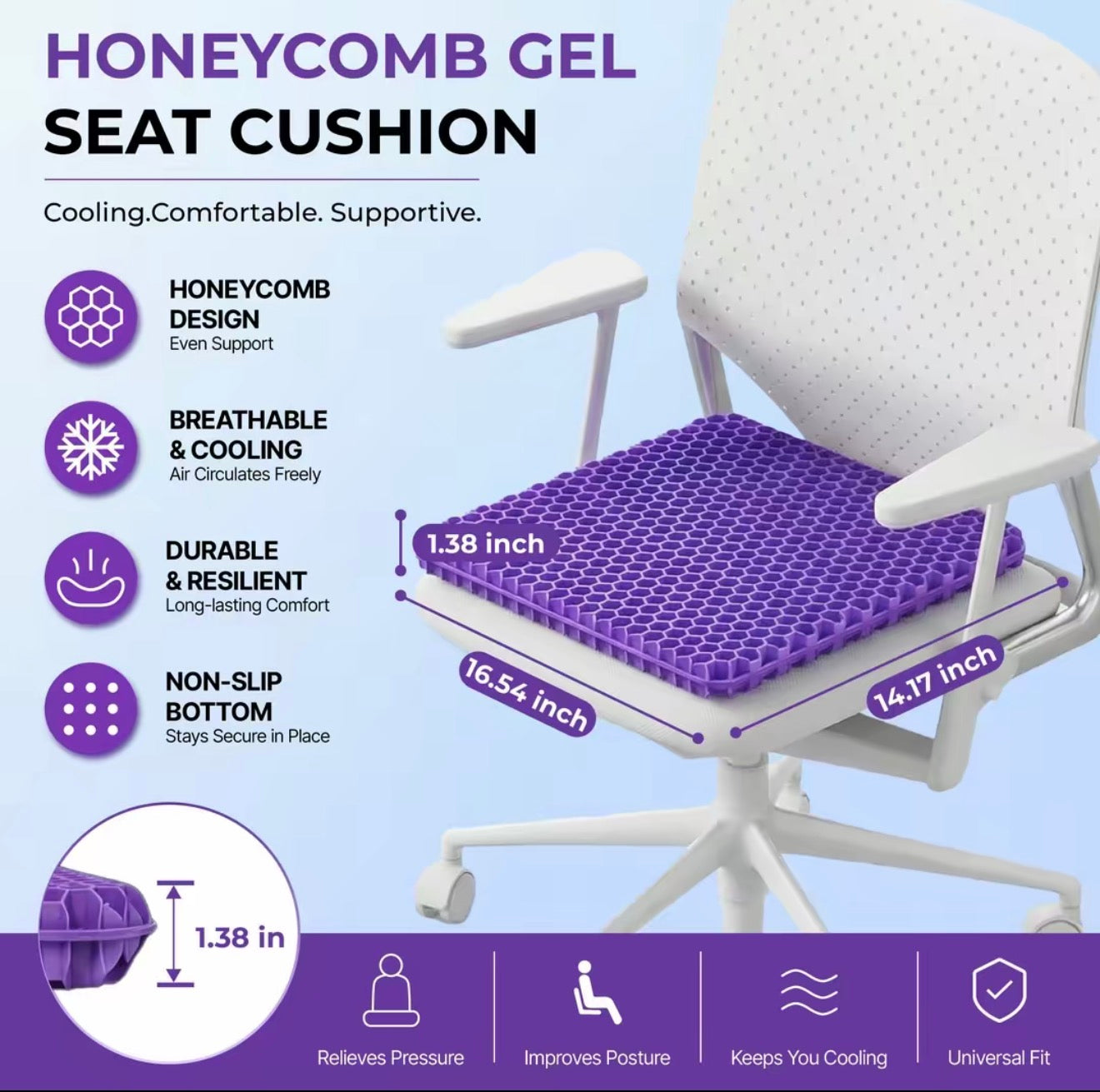 Double Thick Seat Gel Cushion for Back, Hip & Tailbone Pain