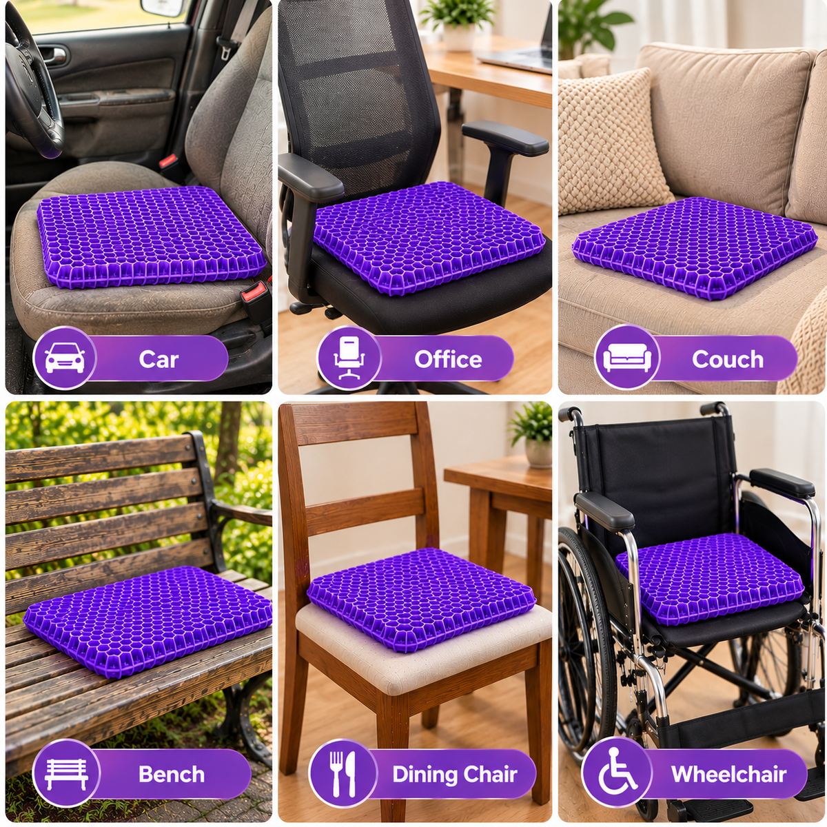 Double Thick Seat Gel Cushion for Back, Hip & Tailbone Pain