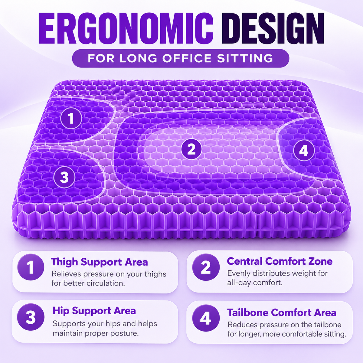 Double Thick Seat Gel Cushion for Back, Hip & Tailbone Pain