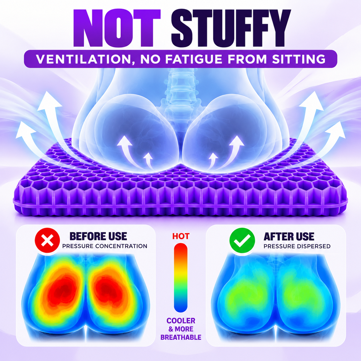 Double Thick Seat Gel Cushion for Back, Hip & Tailbone Pain