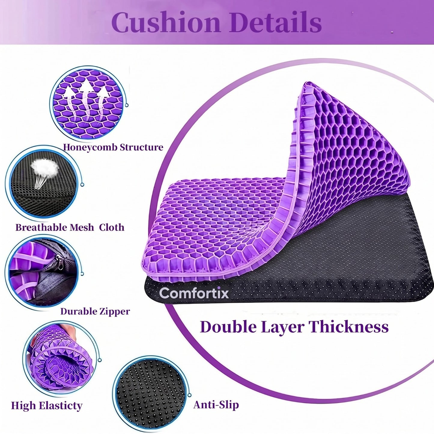 Double Thick Seat Gel Cushion for Back, Hip & Tailbone Pain