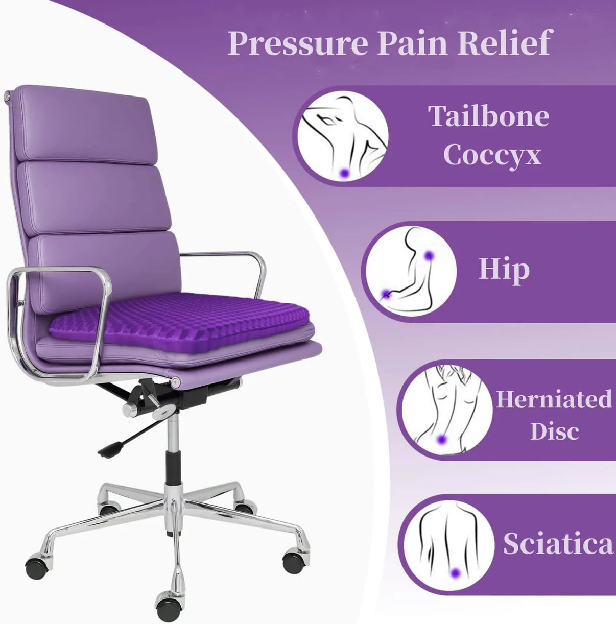 Double Thick Seat Gel Cushion for Back, Hip & Tailbone Pain