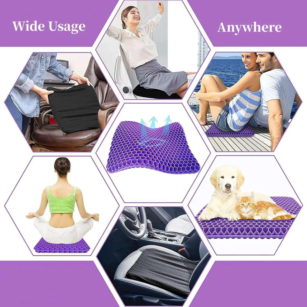 Double Thick Seat Gel Cushion for Back, Hip & Tailbone Pain